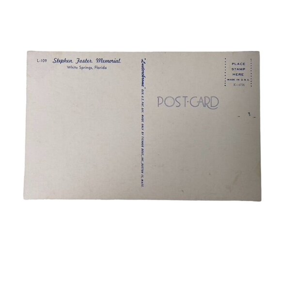 Vintage Postcard Stephen Foster Memorial Post White Springs Florida  u Lusterchr - Picture 2 of 4